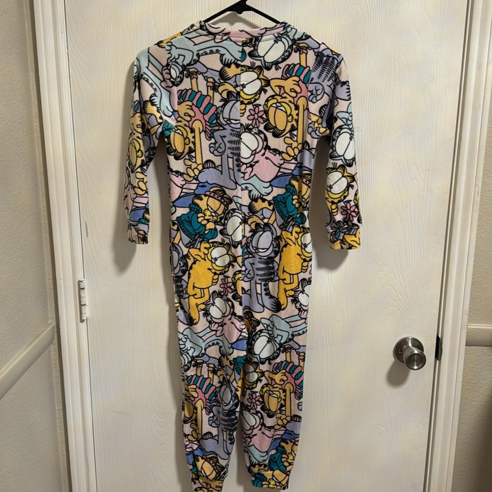 Delta Garfield Girls 7-8 Full Zip Soft Velour Feel Footless Pajamas Pockets Cute - Picture 10 of 12